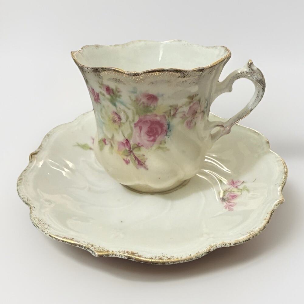 Vintage China Tea Cup & Saucer Small Set Floral Flowers Gilded